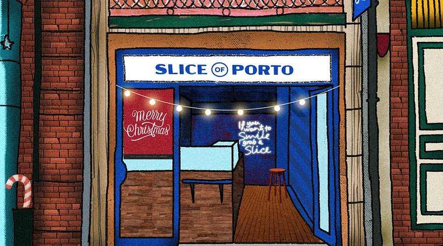 Fatias de pizza Slice Of Porto servidas em prato